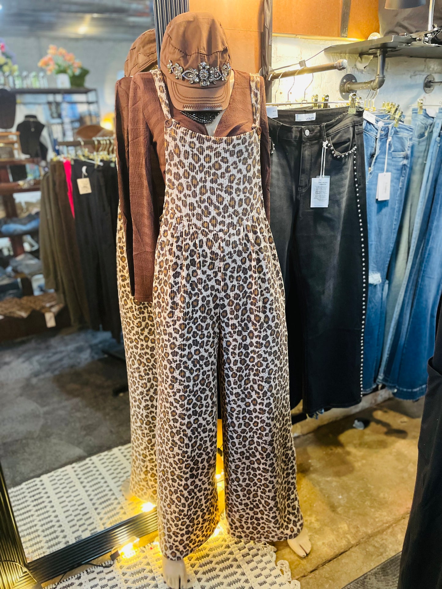 Leopard Wide Leg Overalls