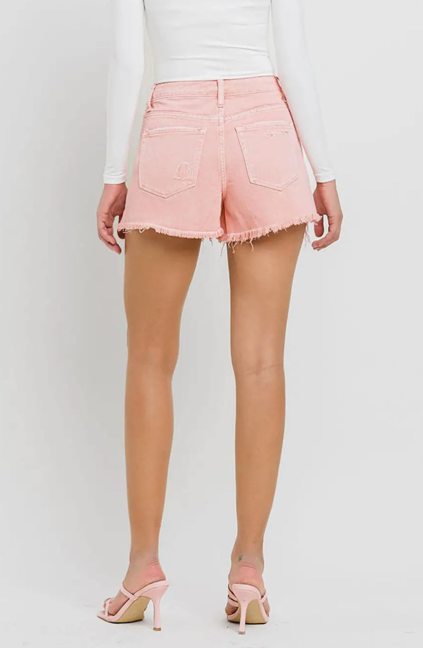 Vervet Rebecca Pink Frayed Hem Shorts (PV2360)