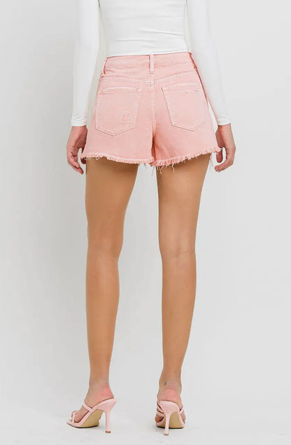 Vervet Rebecca Pink Frayed Hem Shorts (PV2360)
