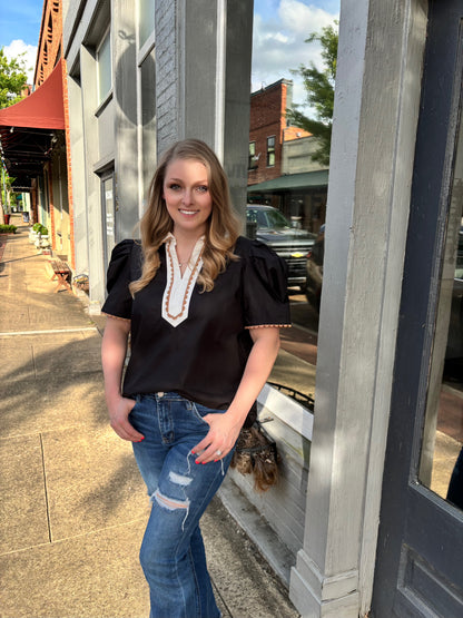 Black and Tan Collared Top