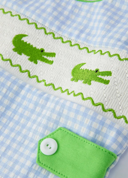 Boys Romper - Embroidered Crocodile
