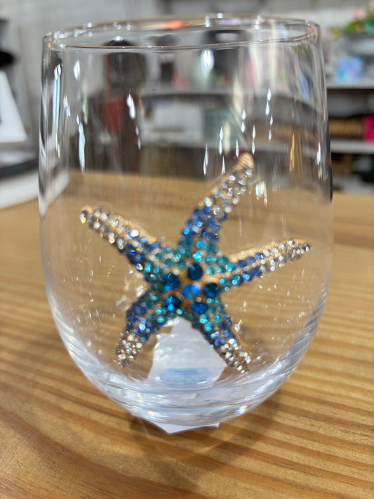 Wine Glass with Rhinestones- Starfish