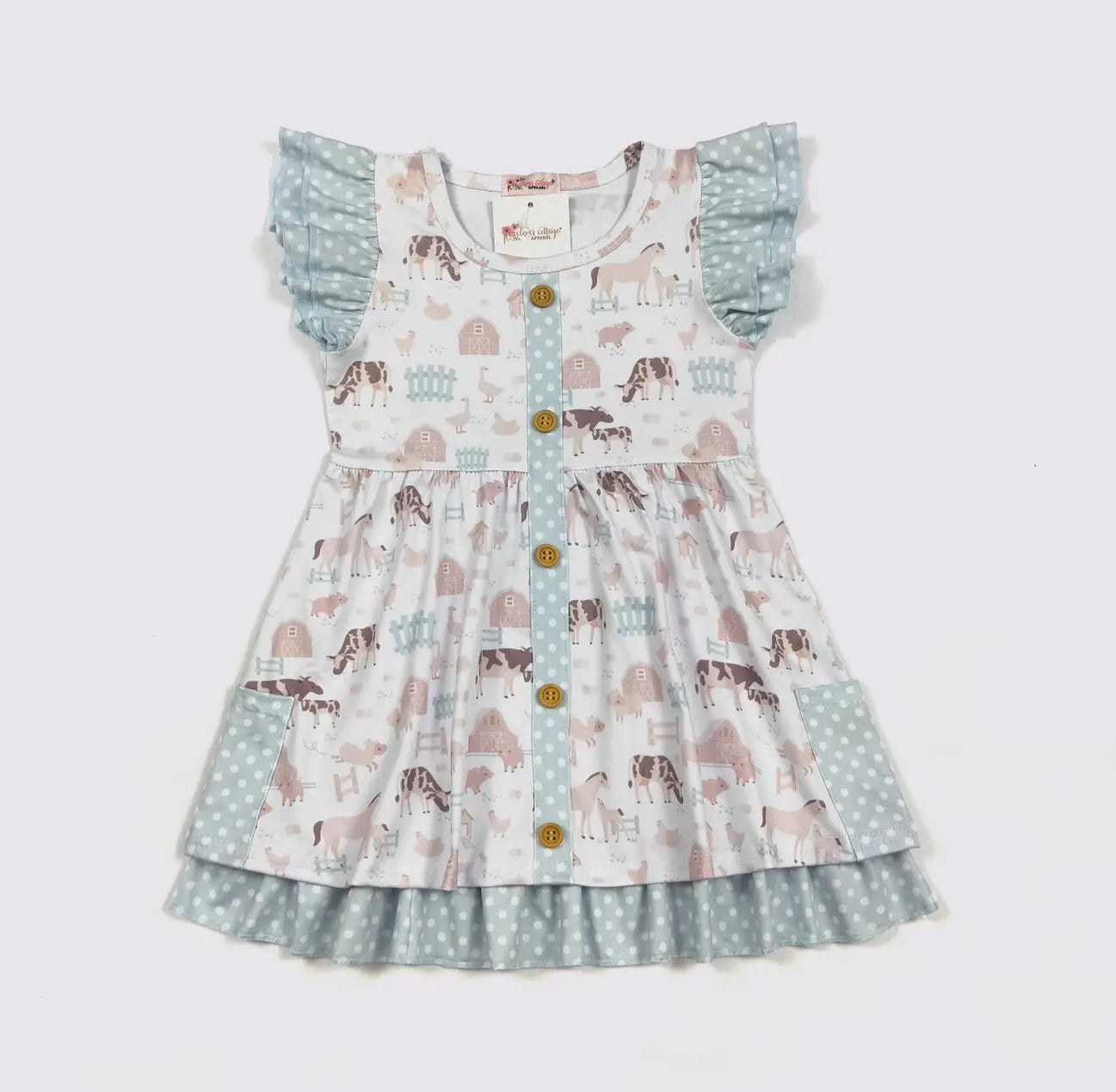 Girls Dress- Barnyard Blue