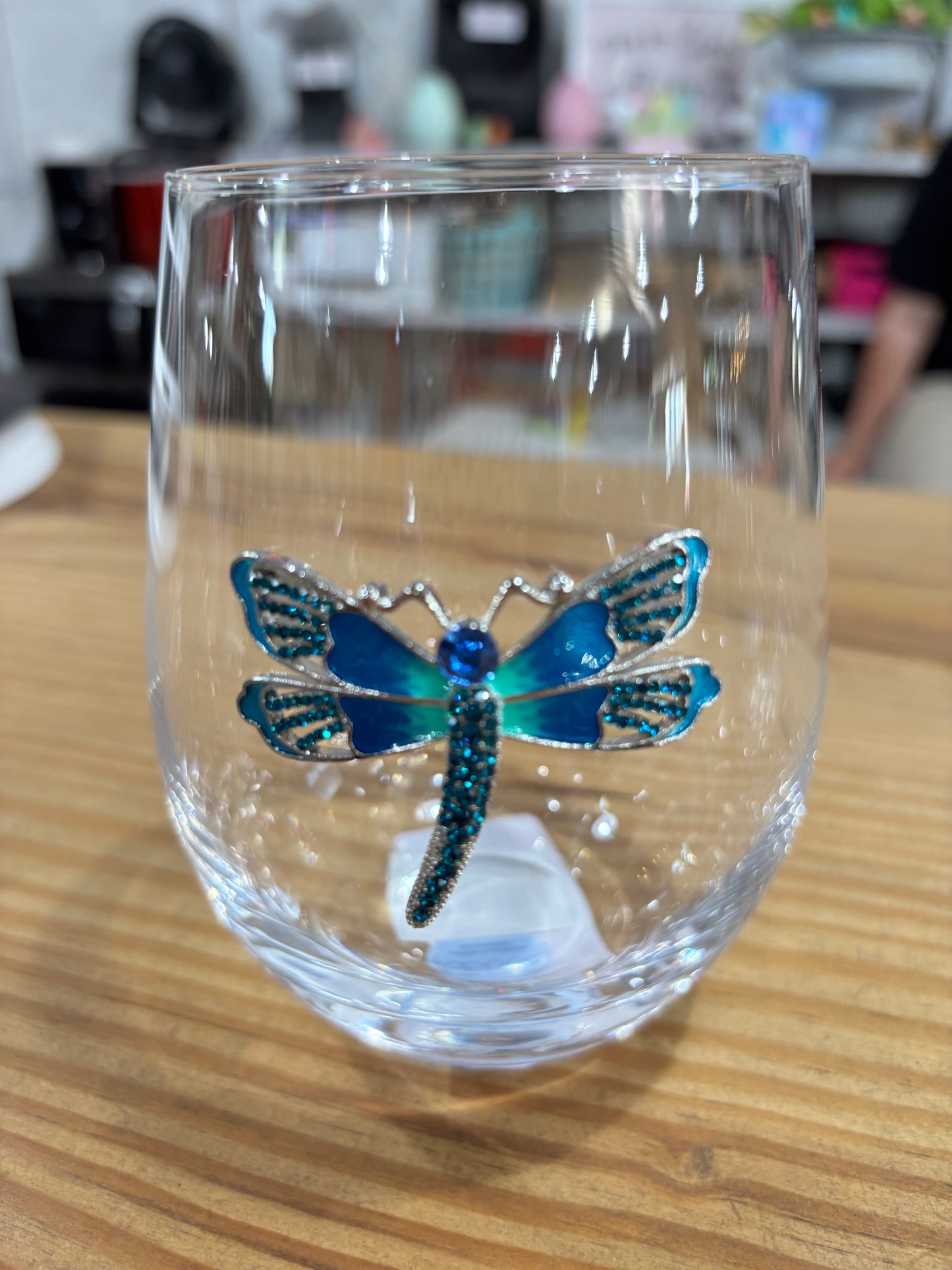 Wine Glass with Rhinestones- Dragonfly