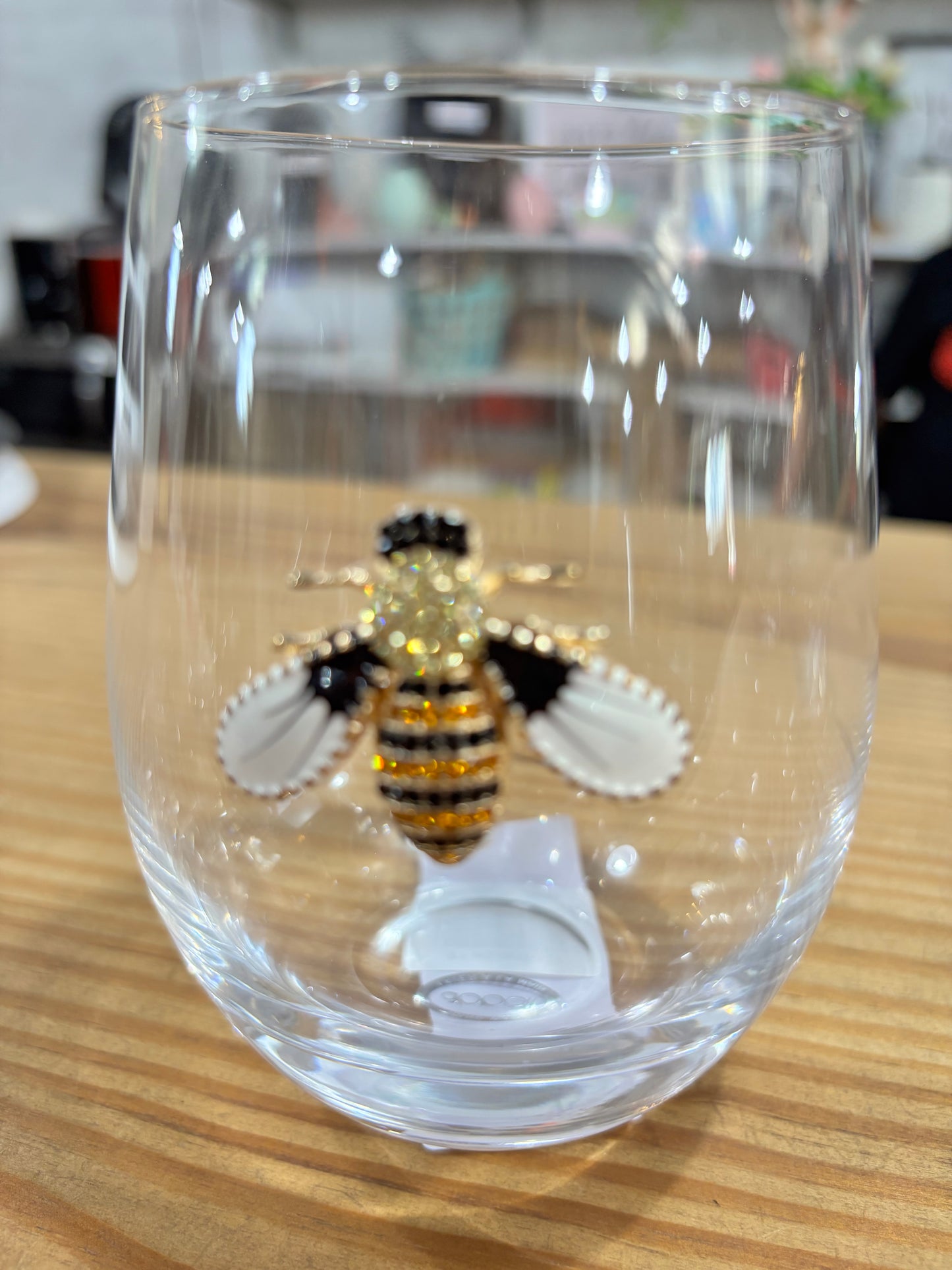 Wine Glass with Rhinestones- Bee