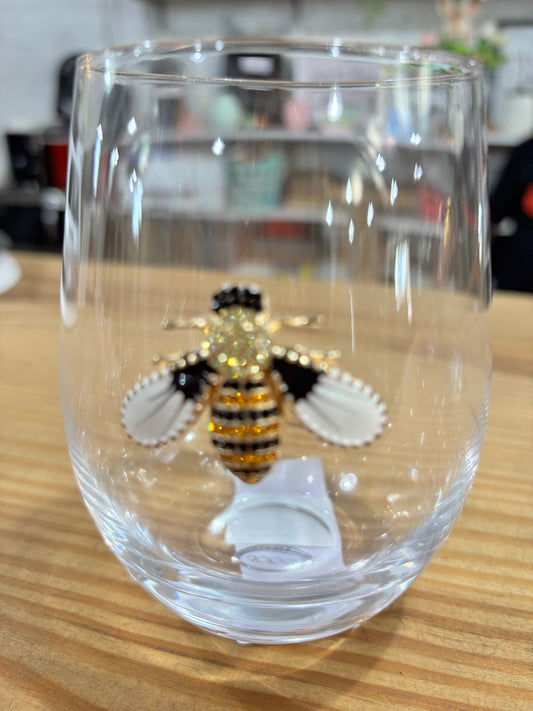 Wine Glass with Rhinestones- Bee