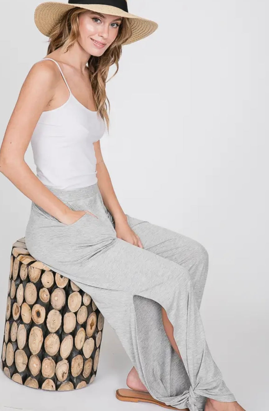 Side Slit Knot Pants- Gray