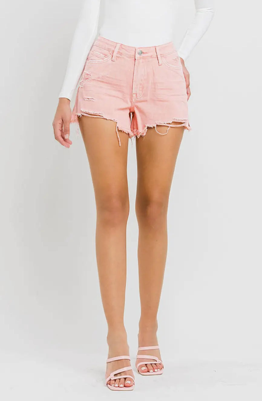 Vervet Rebecca Pink Frayed Hem Shorts (PV2360)