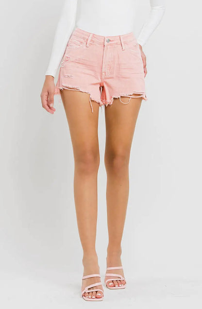 Vervet Rebecca Pink Frayed Hem Shorts (PV2360)