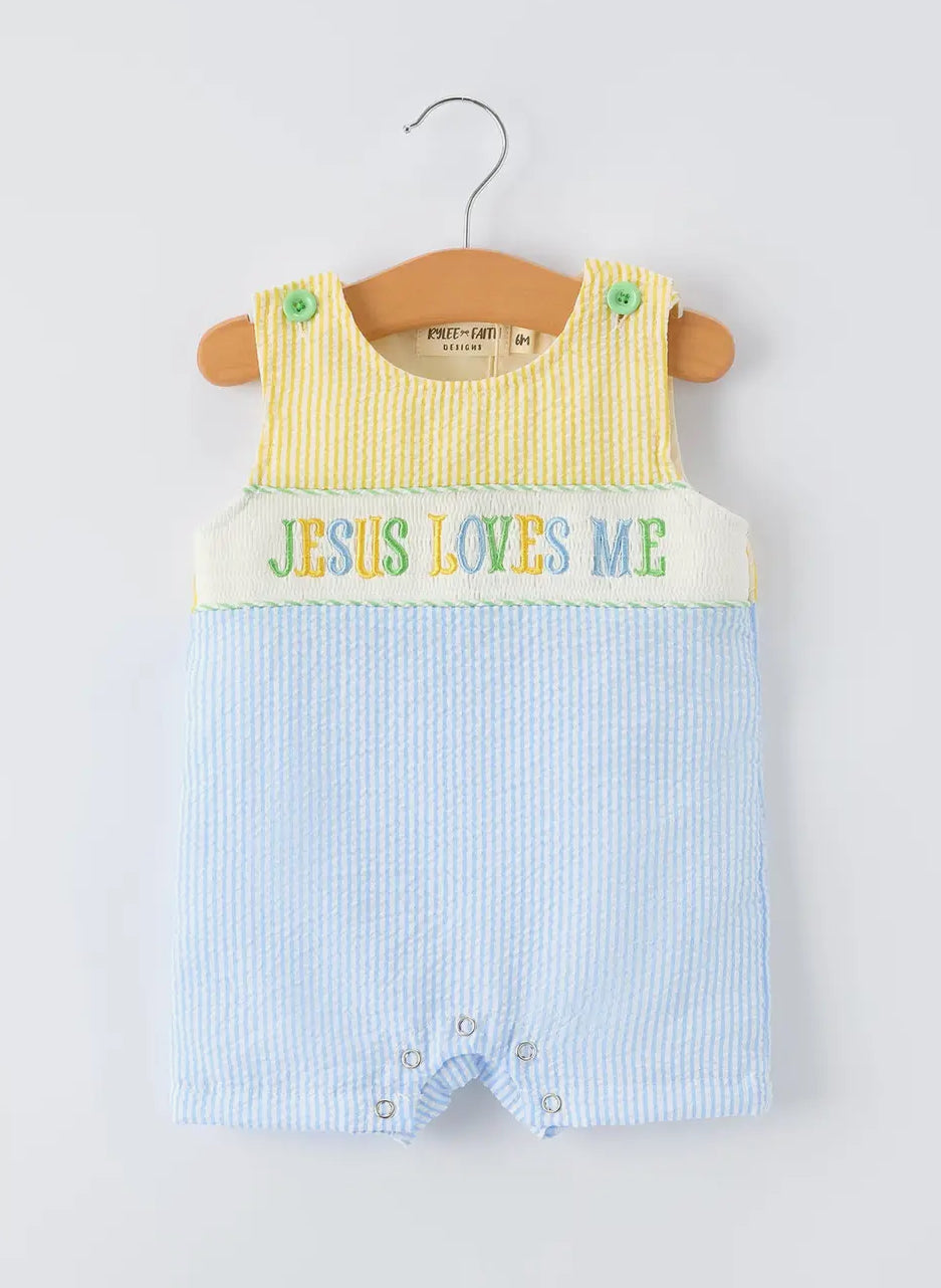 Boy Romper- Jesus Loves Me