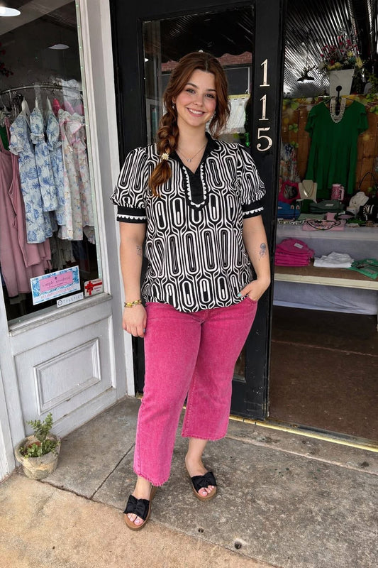 Black and White Geometric Print Top
