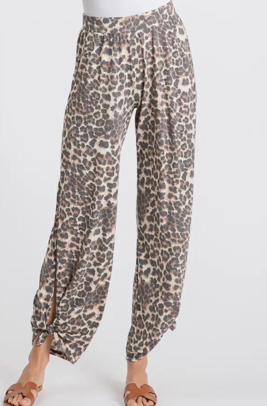 Side Slit Knot Pants- Cheetah