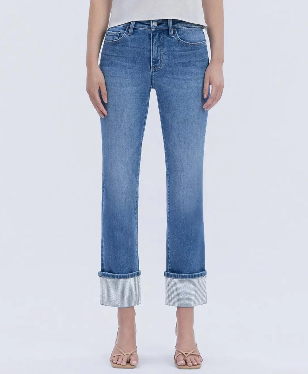 Vervet Rhinestone Crop Cuff Jeans (T7004)