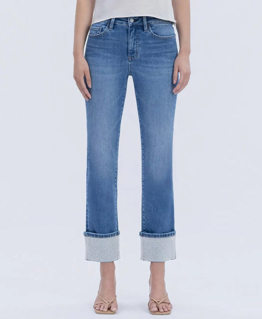 Vervet Rhinestone Crop Cuff Jeans (T7004)