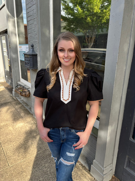 Black and Tan Collared Top