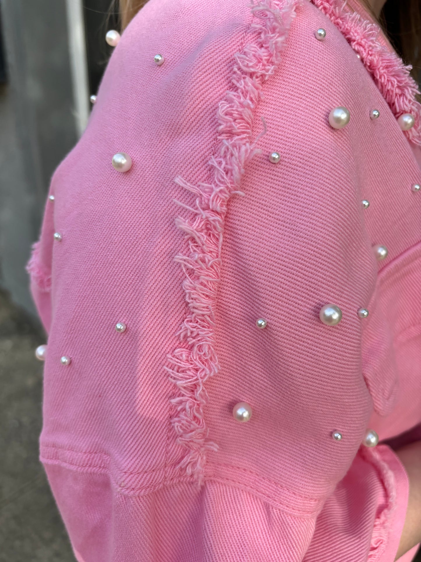 Pink Denim Jacket with Pearls