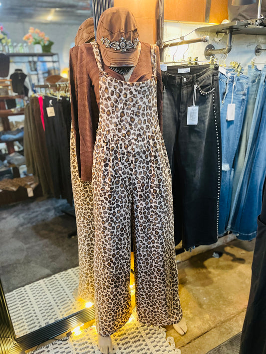 Leopard Wide Leg Overalls