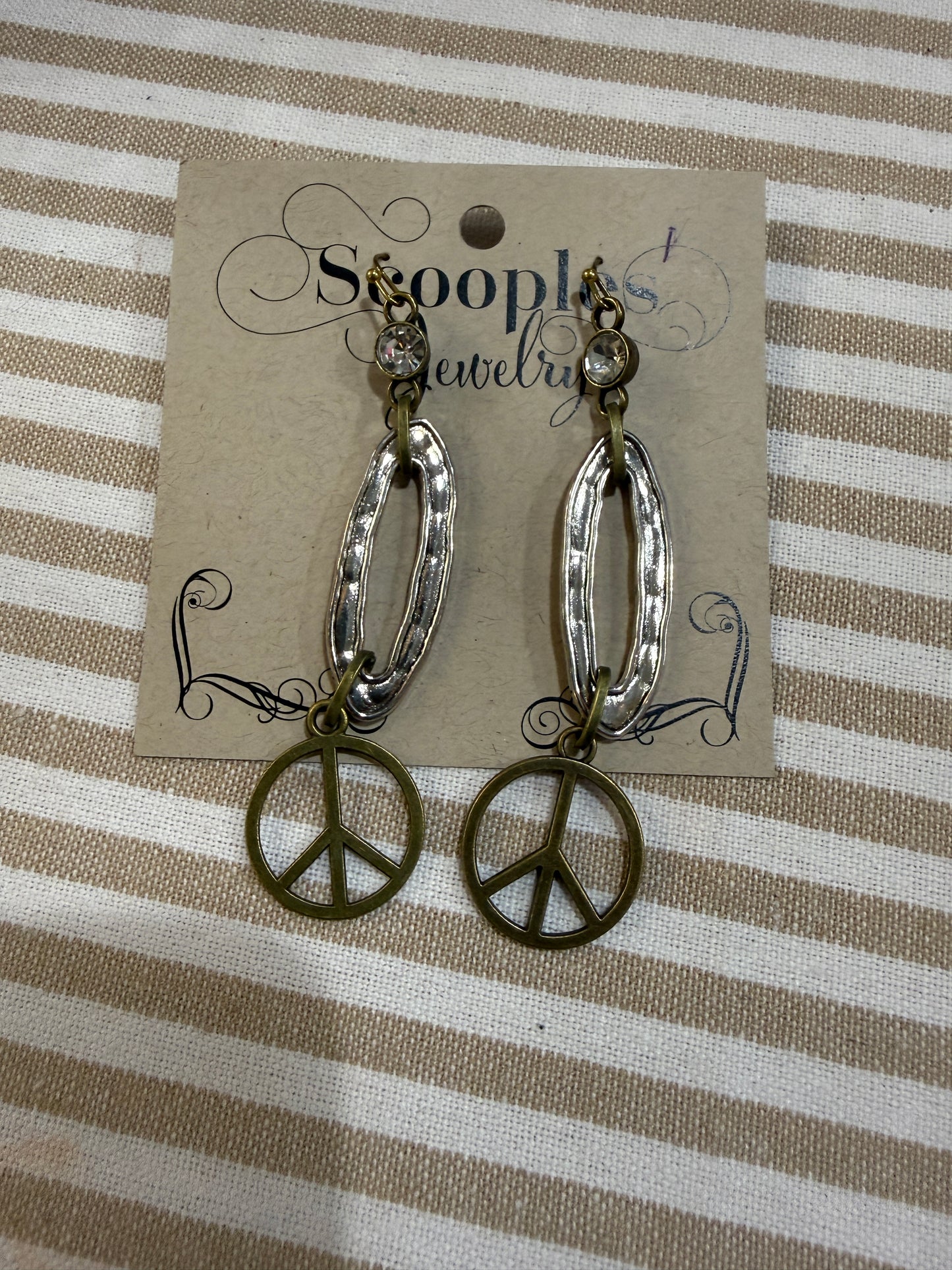 Scooples- Two Tone Crystal Peace Earrings (#12)