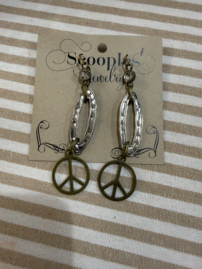 Scooples- Two Tone Crystal Peace Earrings (#12)