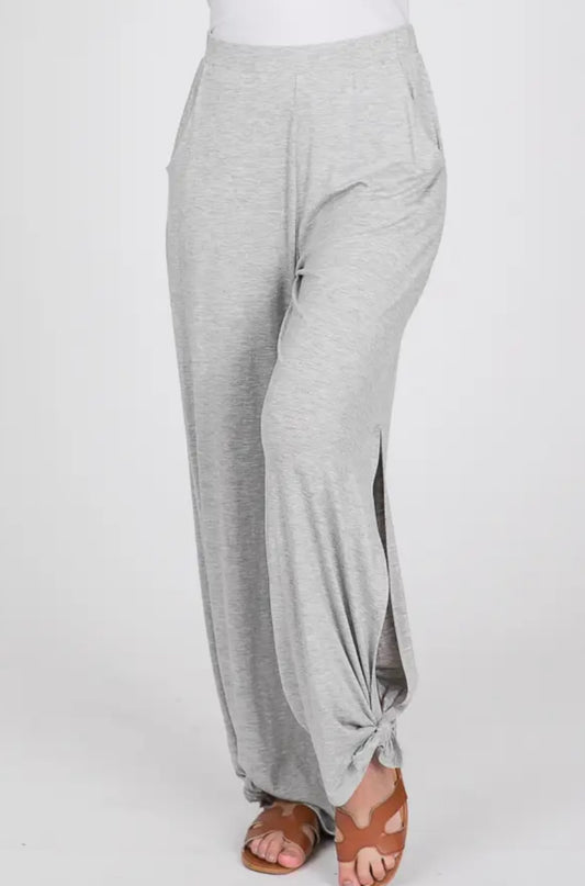 Side Slit Knot Pants- Gray