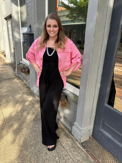 Pink Denim Jacket with Pearls