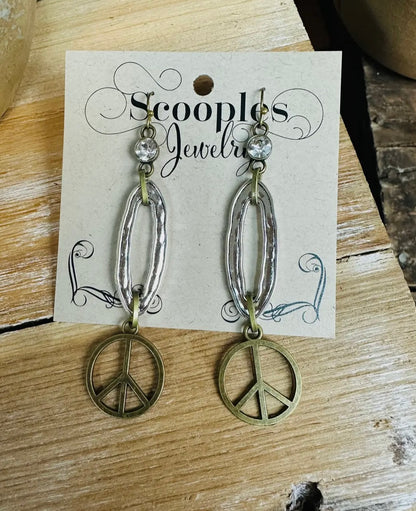 Scooples- Two Tone Crystal Peace Earrings (#12)